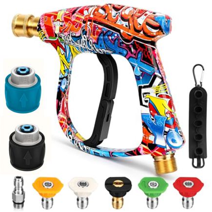 Autojack High Pressure Washer Gun 4000PSI with 5 Quick-Connect Nozzles M22-14mm Inlet, 1/4 Inch Outlet