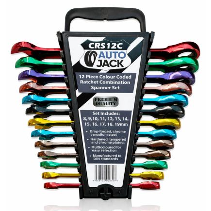Autojack 12 Piece Multi-coloured Ratchet Spanner Set