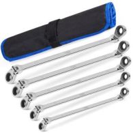 Autojack Metric Double Box End Ratchet Wrench Set 5 Piece Extra Long Flex Head