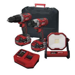Lumberjack Cordless 20V Twin Kit Combi Drill Impact Driver Drill & Heavy Duty Work Light with 4A Batteries & Fast Charger