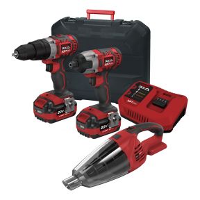 Lumberjack Cordless 20V Twin Kit Combi Drill Impact Driver Drill & Vacuum with 4A Batteries & Fast Charger