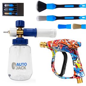 Autojack Stubby Gun & Snow Foam Cannon + Detailing Brush Set (Karcher/Nilfisk Compatible)